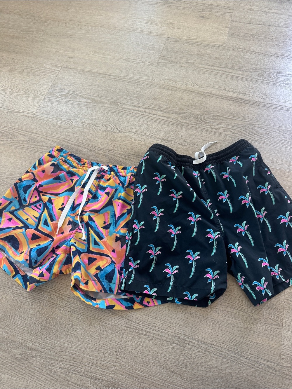chubbies Kids Black Palm & Multicolor Geo Swim Shorts